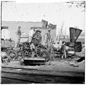 Richmond, Va. Crippled locomotive, Richmond & Petersburg Railroad depot LOC cwpb.02705