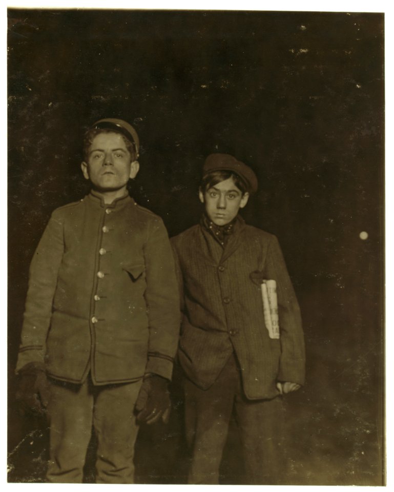 Richards Diercks, Messenger, 305 Montgomery St. And John Sennick, 89 Morris St., Jersey City. The newsboy had sold out at 9-30 P.M. and was on his way home. LOC nclc.03366