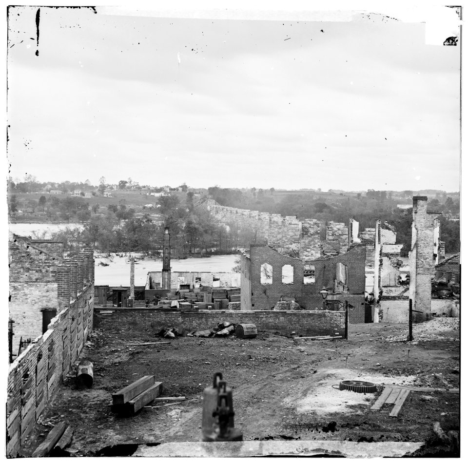 Richmond, Va. Ruins of Richmond & Petersburg Railroad bridge; south bank of the James beyond LOC cwpb.02697
