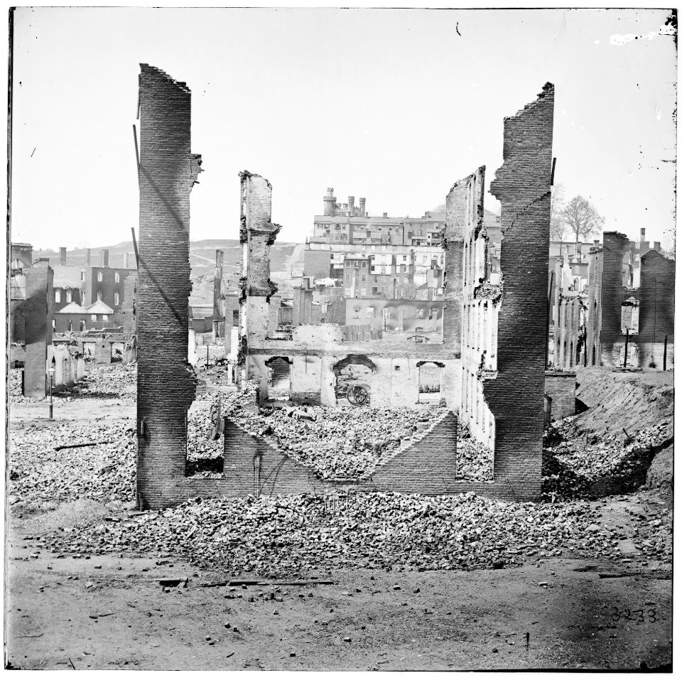 Richmond, Virginia. Burnt district. (Pratt's Castle on Gambles Hill in background) LOC cwpb.02656