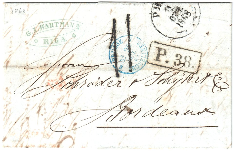 Riga -Bordeaux 1868-10-11 letter