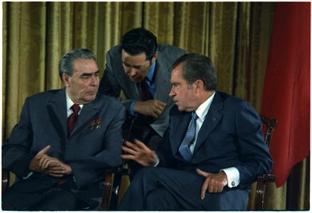 Richard M. Nixon and Leonid Brezhnev meeting during the Soviet Premier's 1973 visit to the U.S. - NARA - 194517