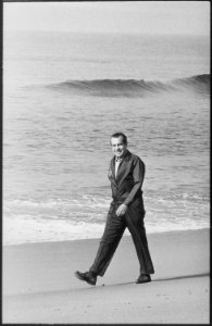 Richard M. Nixon walking on the beach in San Clemente - NARA - 194706 photo