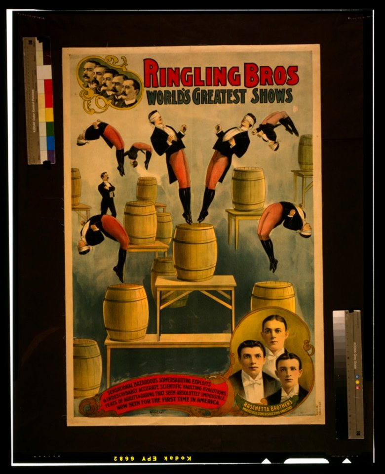 Ringling Bros, world's greatest shows Raschetta brothers, marvelous somersaulting vaulters - - Courier Company Lith. Dept., Buffalo, N.Y. LCCN2002695276