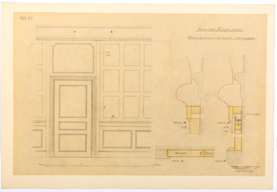 Ritning gästrum, vävluckor och tavellist, Hallwylska palatset - Hallwylska museet - 101095