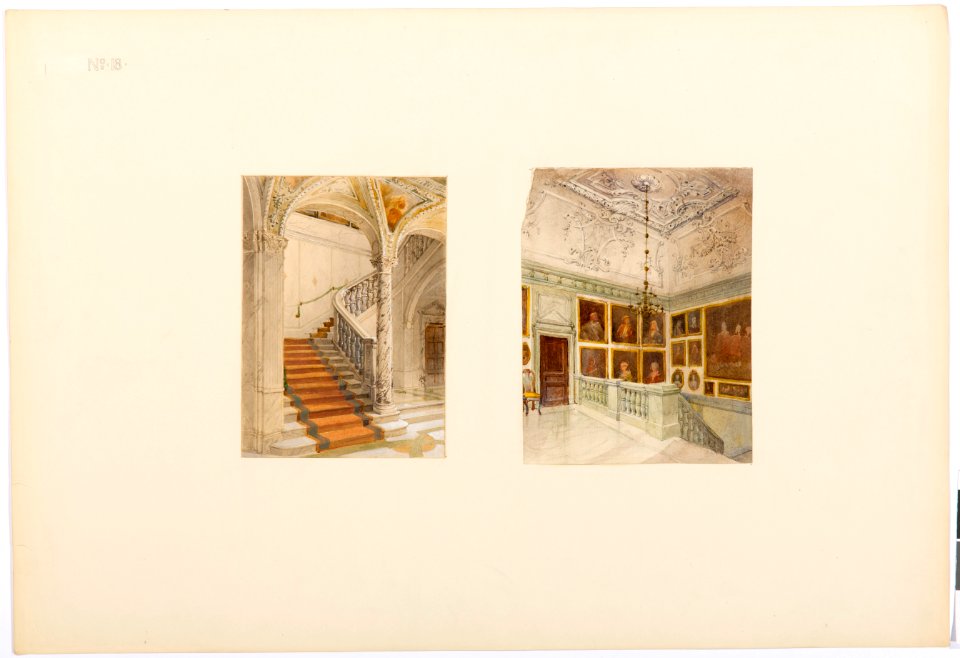 Ritning nedre och övre vestibulens inredning, Hallwylska palatset - Hallwylska museet - 101123