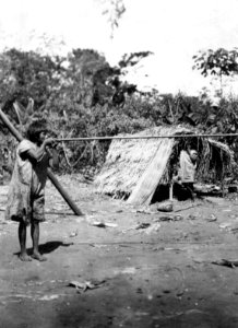 Rio San Miguel, bifl. t. Guaporé, Brasilien. Blåsrörsskytt. Röret av bambu. Pilarna blåsas - SMVK - 005737