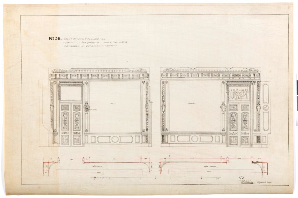 Ritning stora salongen, Hallwylska palatset - Hallwylska museet - 102163