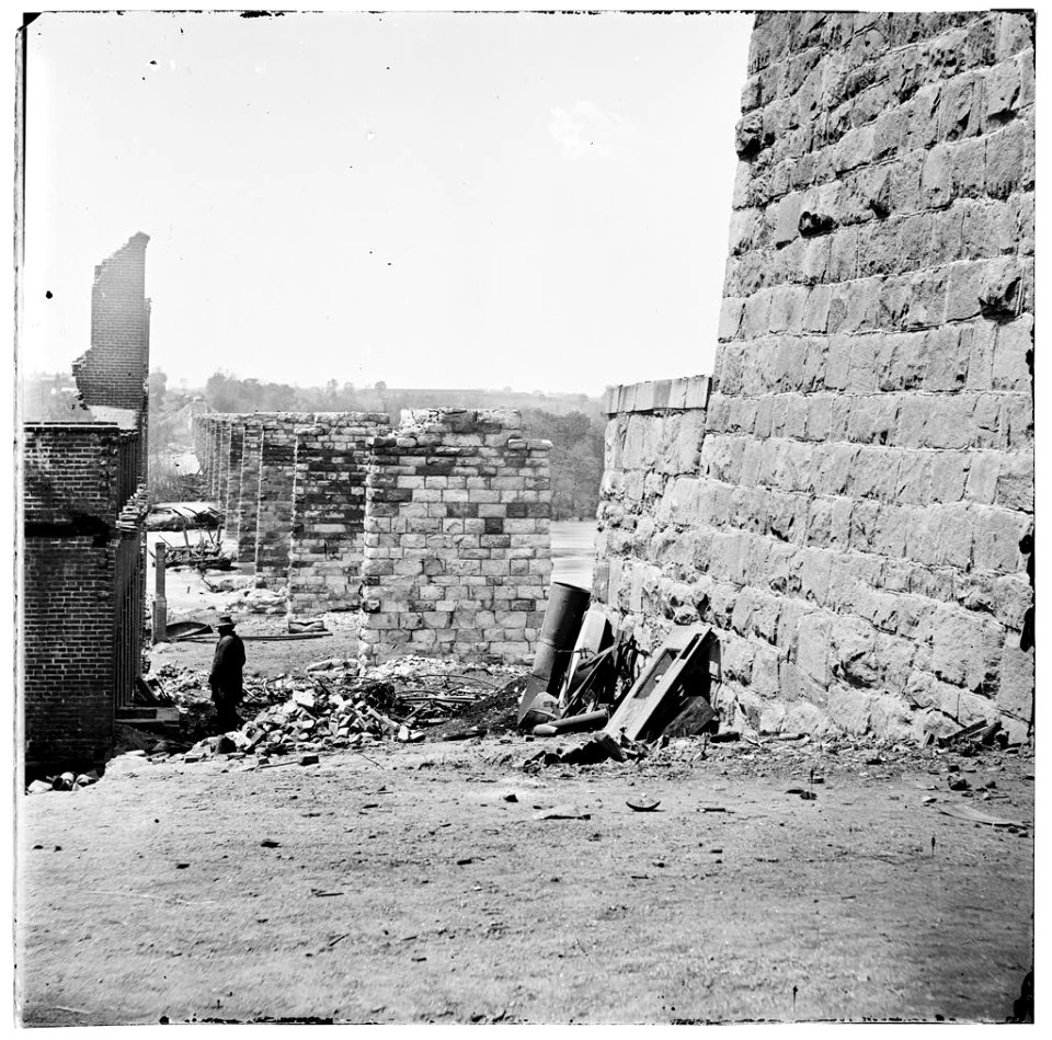 Richmond, Virginia. Ruins of Richmond & Petersburg Railroad bridge LOC cwpb.02720