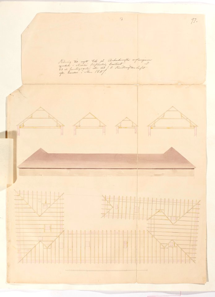 Ritning över takkonstruktion, 1847 - Skoklosters slott - 98093