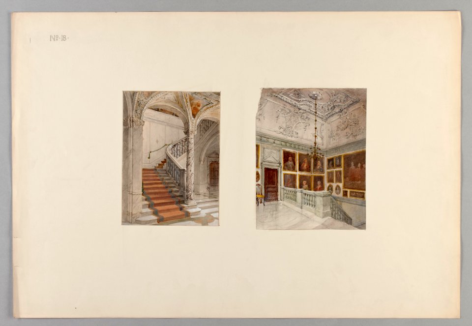 Ritning Hallwylska huset. Övre och nedre vestibulen - Hallwylska museet - 90610