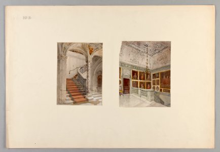 Ritning Hallwylska huset. Övre och nedre vestibulen - Hallwylska museet - 90610