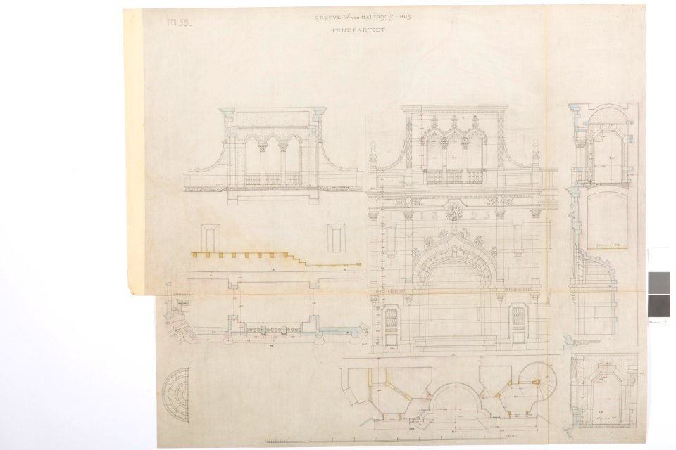 Ritning Hallwylska palatset, fondpartiet - Hallwylska museet - 101043