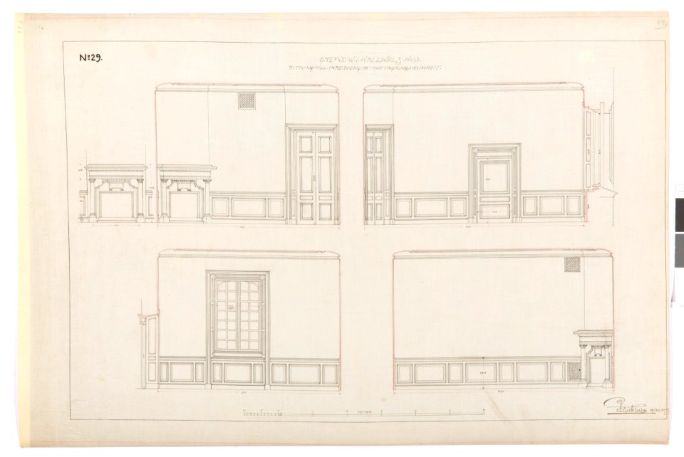 Ritning, inredning till mottagningsrummet, Hallwylska palatset, 1895 - Hallwylska museet - 102151