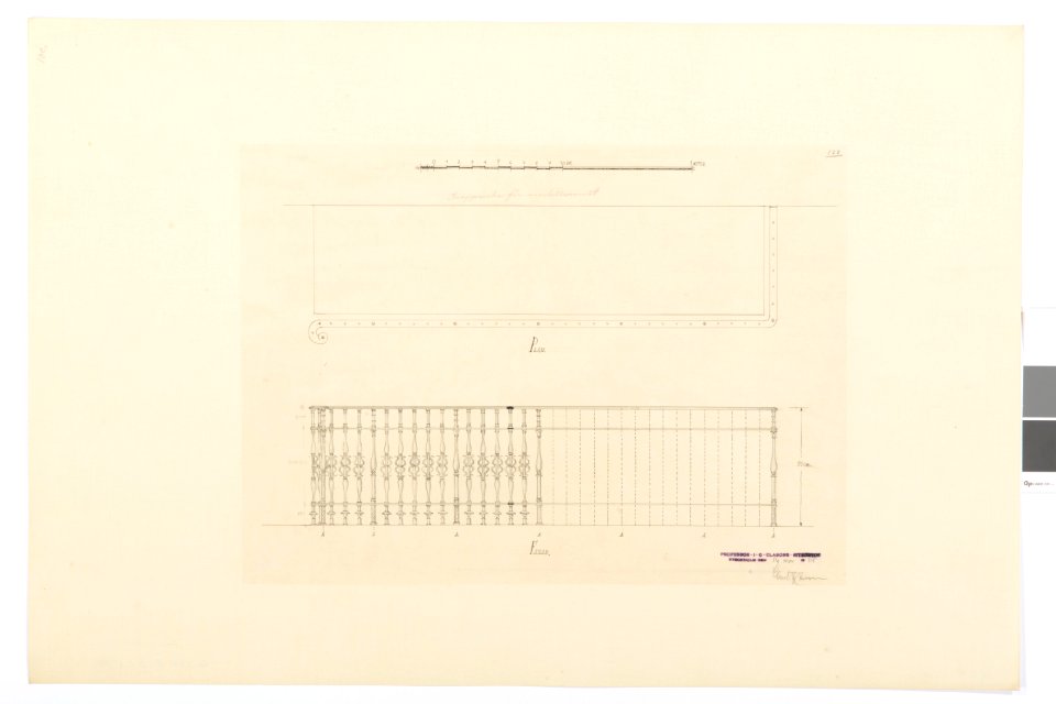 Ritning, trappräcke för modellrummet - Hallwylska museet - 101022