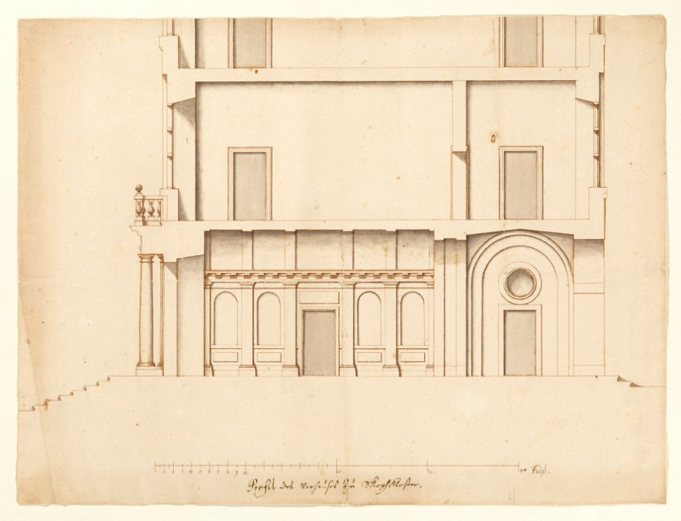 Ritning på portiken mot sjösidan, Skoklosters slott, från 1650 - Skoklosters slott - 98117