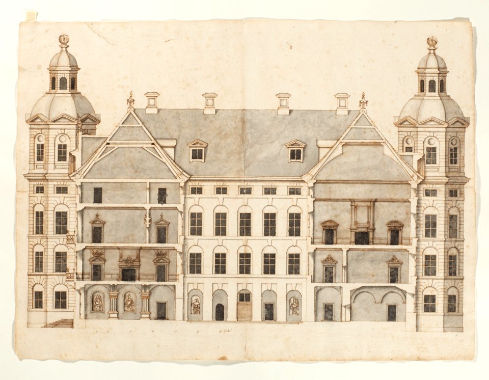 Ritning på Skoklosters slotts gårdfasad, 1650-tal - Skoklosters slott - 98115