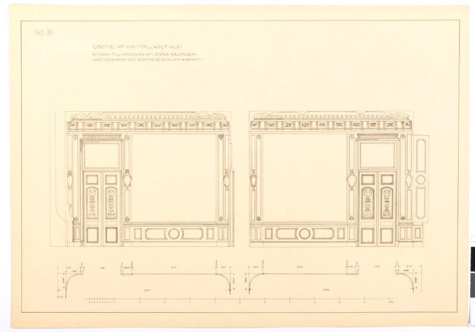 Ritning Stora salongen kortväggarna, Hallwylska palatset - Hallwylska museet - 101136
