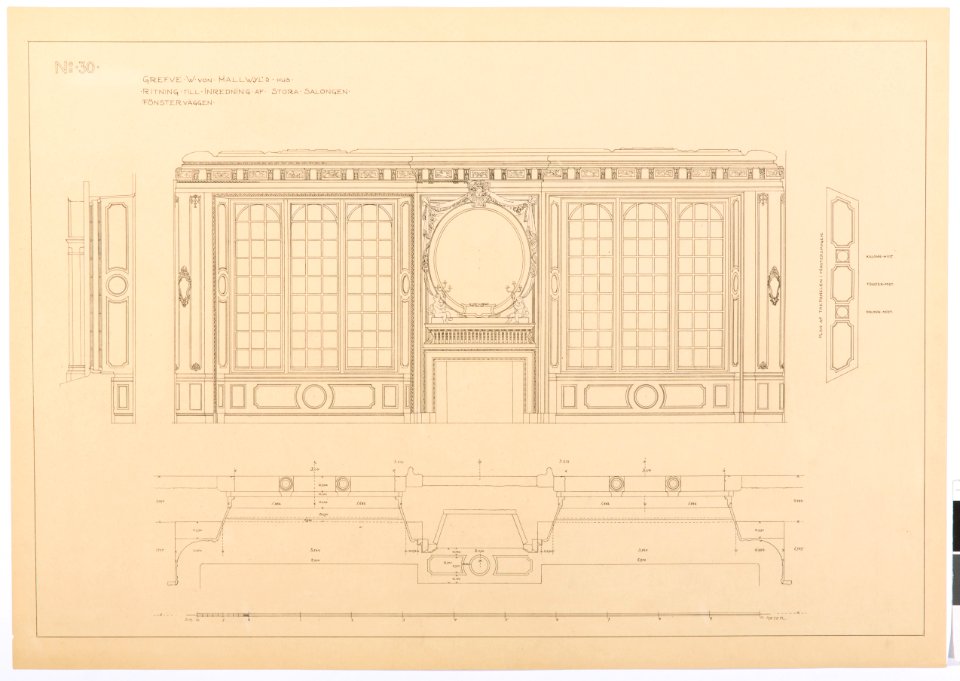 Ritning till stora salongens fönstervägg, Hallwylska palatset - Hallwylska museet - 101135