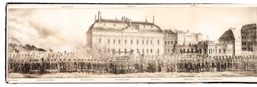 Riddarhuset i Stockholm med Karl XIV Johans likprocession - Livrustkammaren - 104962