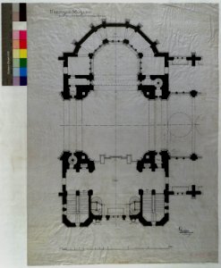 Ritning över Nordiska museet. Plan över mittpartiet, våningen 1 trappa upp. 1900-03-14 - Nordiska Museet - NMAR.0000291