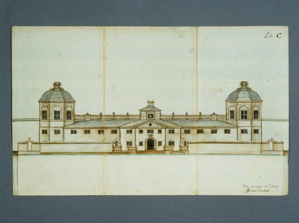 Ritning över Skoklosters slotts fasad i sjöriktningen - Skoklosters slott - 56581