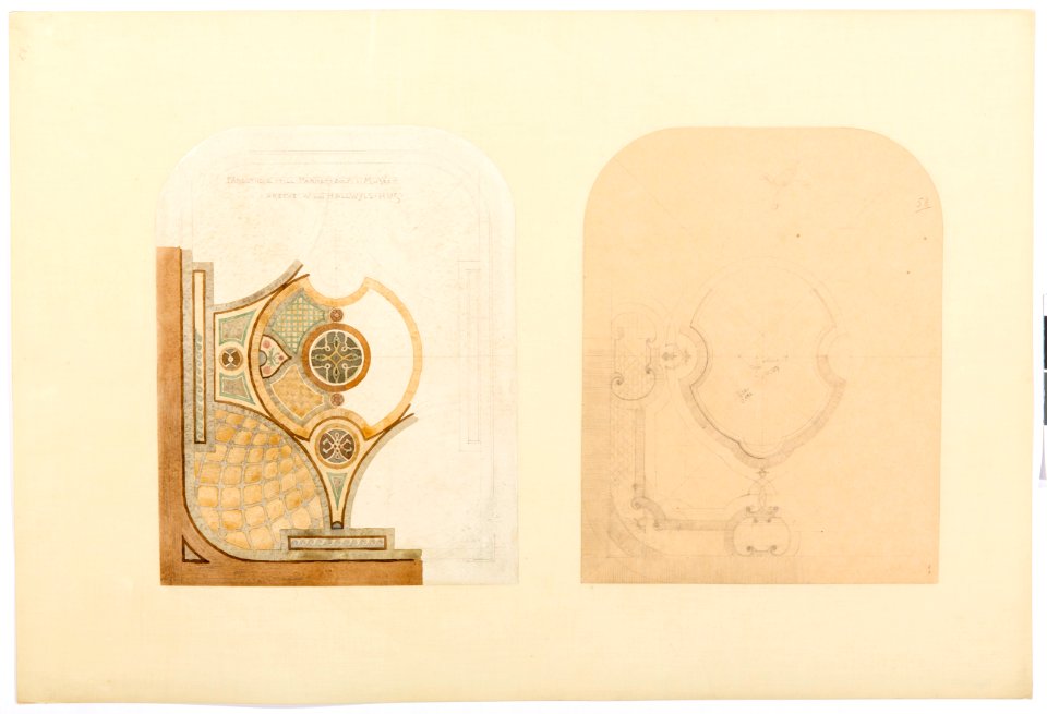 Ritning, färgstudie parkettgolv, Hallwylska palatset - Hallwylska museet - 102157