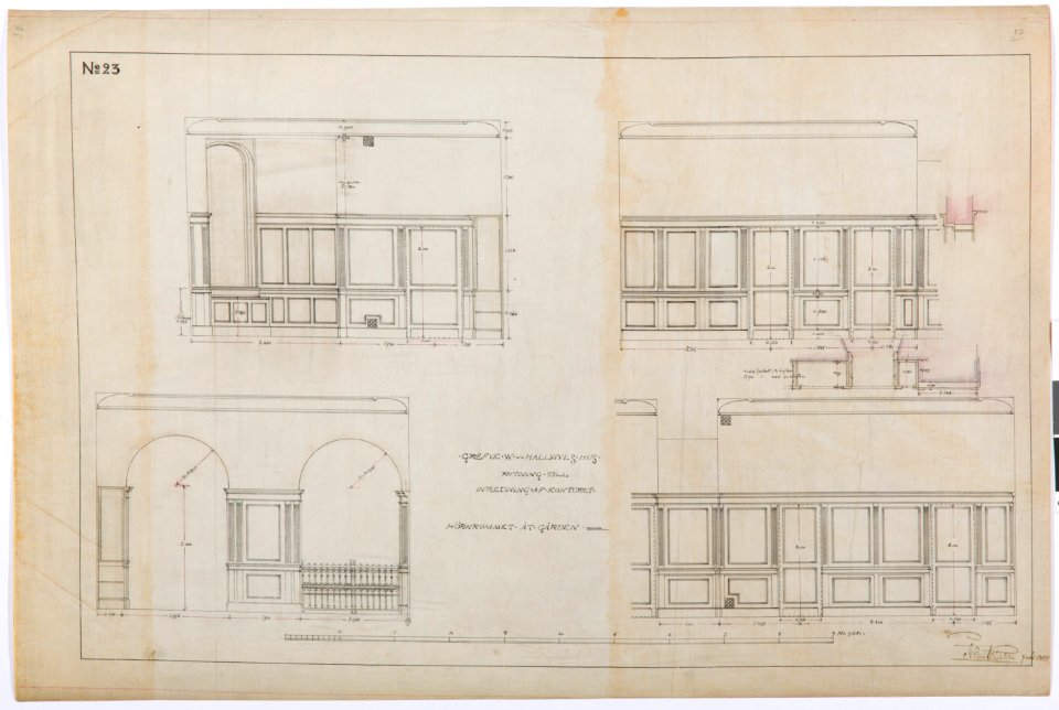 Ritning, inredning av kontoret - Hallwylska museet - 100992
