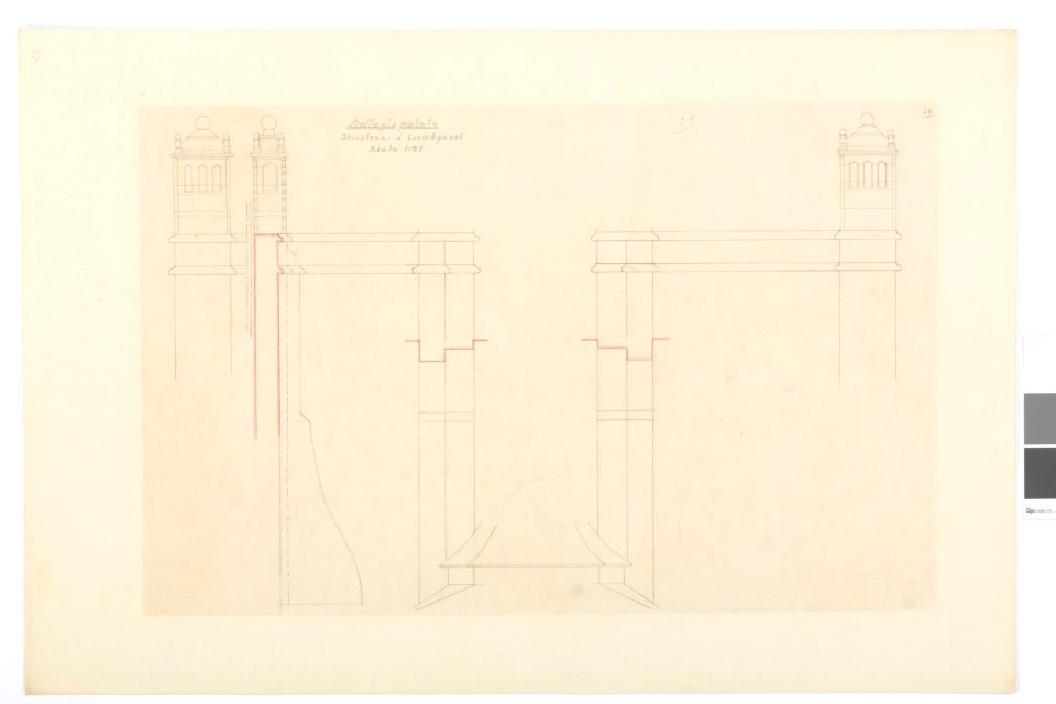 Ritning, skorstenar, brandgavel - Hallwylska museet - 100998