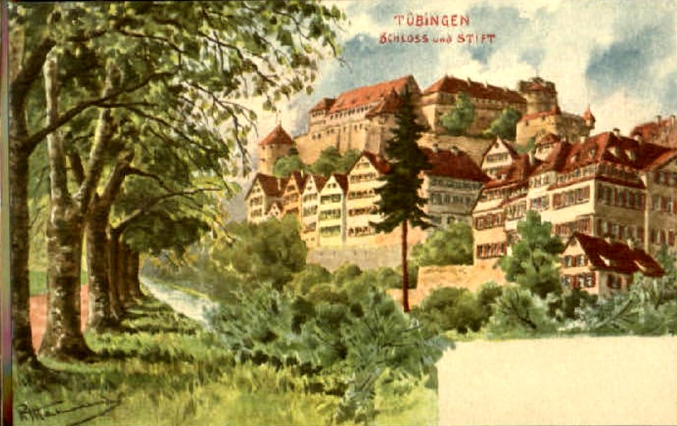 RJ Hartmann - Evangelisches Stift und Hohentübingen (AK E Mauthe 1900er)