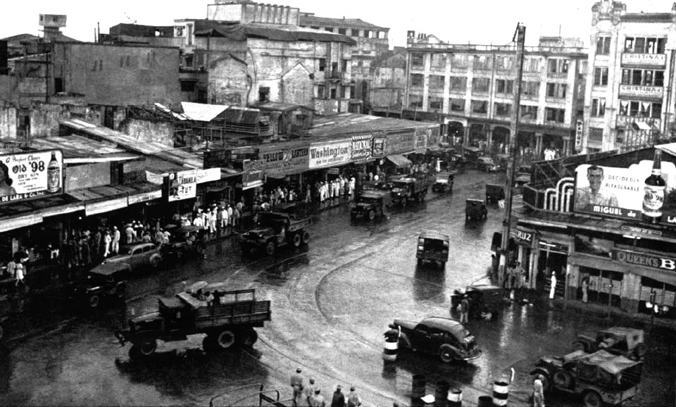 Road intersection in Manila, Philippines, circa in late 1945