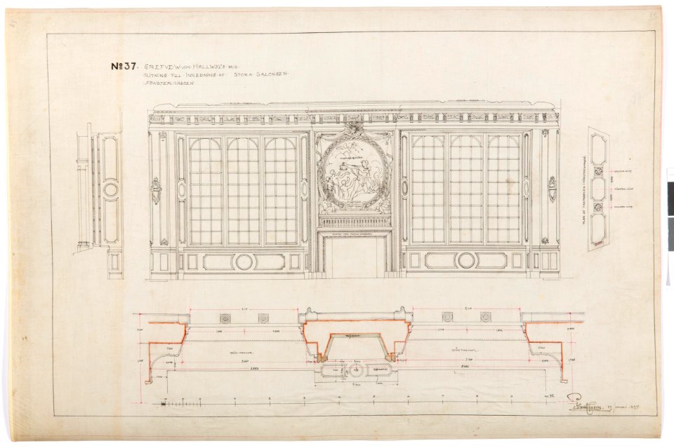 Ritning stora salongen, Hallwylska palatset - Hallwylska museet - 102162