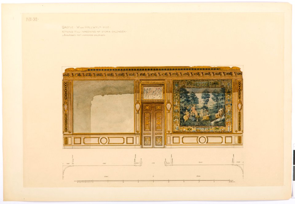 Ritning Stora salongens långvägg, Hallwylska palatset - Hallwylska museet - 101137