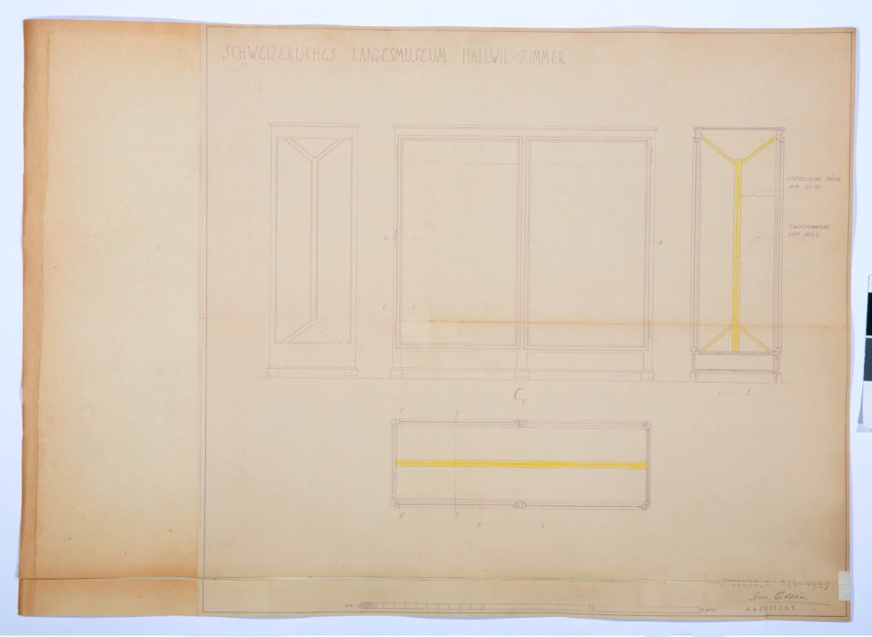 Ritning till fönster, 1927. Hallwil-Zimmer - Hallwylska museet - 108721