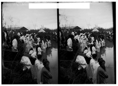 Road to Jericho, Jordan, etc. Russian pilgrims at the River Jordan in their shrouds. LOC matpc.01018