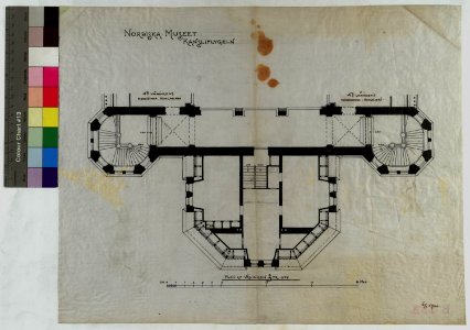 Ritning över Nordiska museet. Kansliflygeln, plan över våningen 3 trappor upp. 1900-01-06 - Nordiska Museet - NMAR.0000296