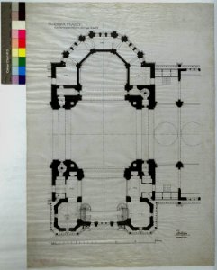 Ritning över Nordiska museet. Plan över mittpartiet, våningen 2 trappor upp. 1900-03-14 - Nordiska Museet - NMAR.0000292