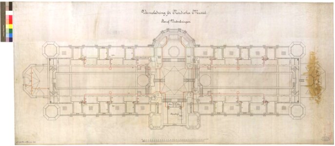 Ritning över Nordiska museet. Värmeledning för Nordiska museet. Plan över vindsvåningen. 1906-12-19 - Nordiska Museet - NMAR.0000284