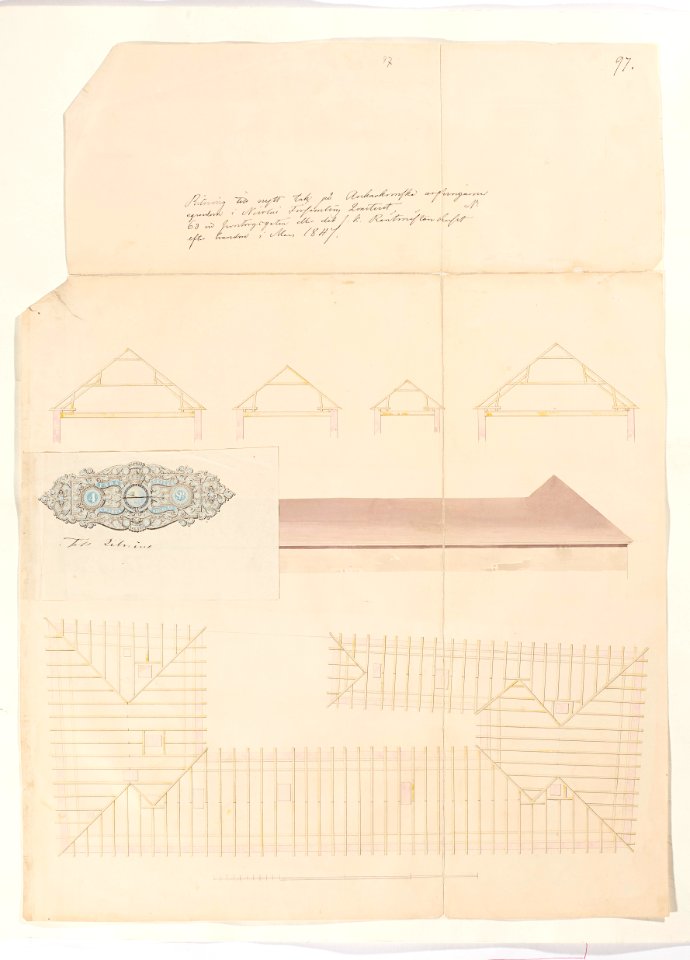 Ritning över takkonstruktion, 1847 - Skoklosters slott - 98092