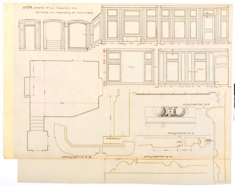 Ritning, toalettrum, Hallwylska palatset - Hallwylska museet - 102153