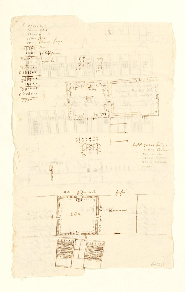 Ritningar och utkast till byggnad. Av Nils Bielkes hand, cirka 1700 - Skoklosters slott - 98147