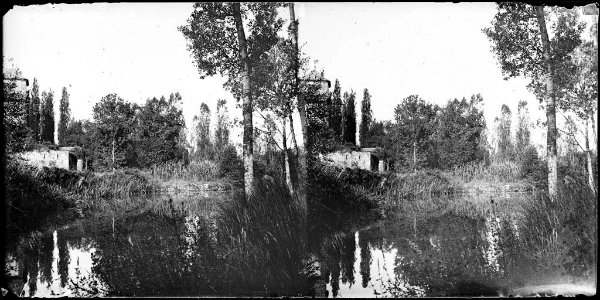 Riu amb una casa a la riba , vegetació i arbres
