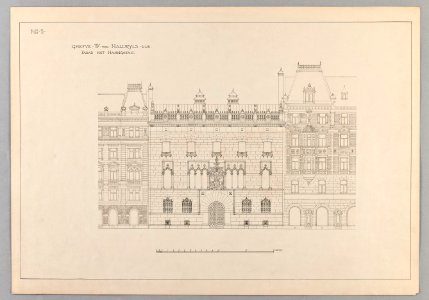 Ritning av Hallwylska huset, fasad mot Hamngatan - Hallwylska museet - 90609