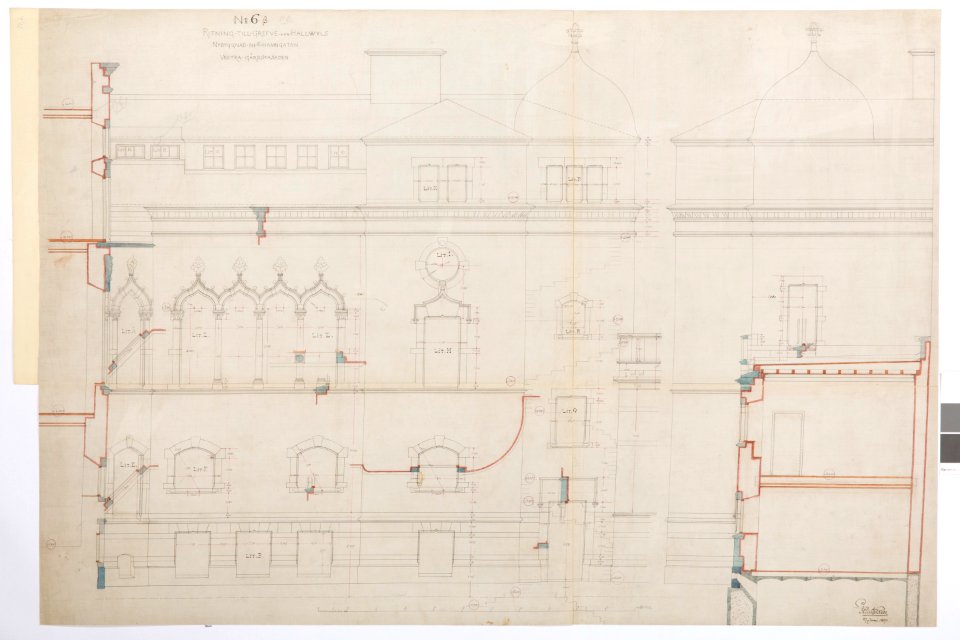 Ritning Hallwylska palatset, västra gårdsfasaden - Hallwylska museet - 101042