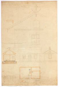 Ritning till uthusbyggnad innehållande tvättstuga, ett rum och en bod vid Charlottendal, 1865 - Hallwylska museet - 102478