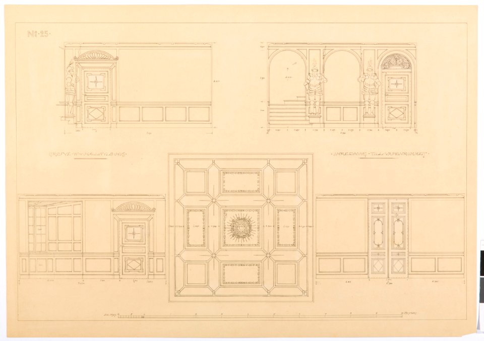 Ritning vapenrummet, Hallwylska palatset - Hallwylska museet - 101130
