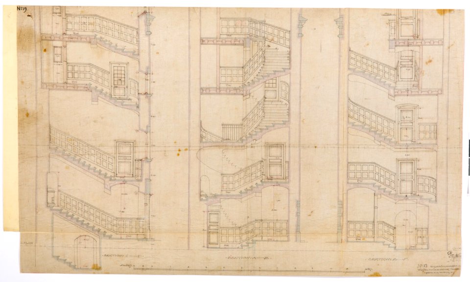 Ritning västra kommunikationstrappan, Hallwylska palatset, 1894 - Hallwylska museet - 102155
