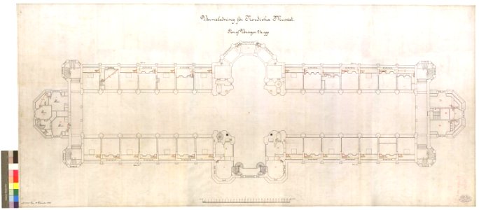 Ritning över Nordiska museet. Värmeledning för Nordiska museet. Plan över våningen 2 trappor upp. 1906-12-19 - Nordiska Museet - NMAR.0000283