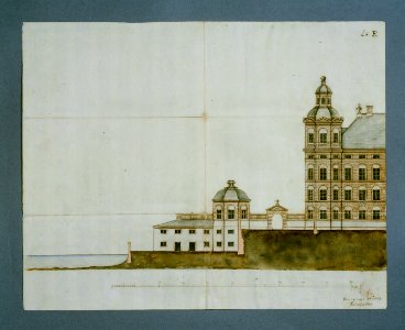 Ritning över sjögården med fasaden mot norr - Skoklosters slott - 65142