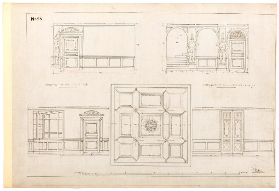 Ritning, inredning till vapenrummet, Hallwylska palatset - Hallwylska museet - 102159